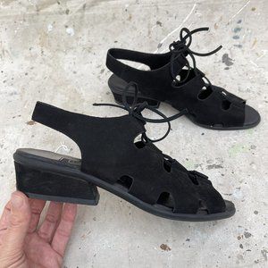Vintage 90’s Black Leather Cut Out Heeled Sandals, 7.5